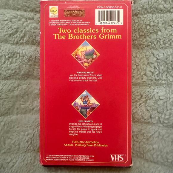 Grimm's Fairy Tales VHS (1992) Sleeping Beauty & Puss in Boots Vintage - Picture 2 of 3